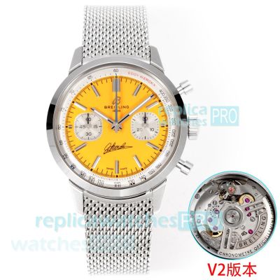Swiss Clone BLS V2 Breitling Top Time B01 Yellow Dial Stainless Steel Watch 